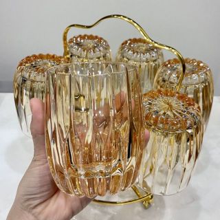 BỘ 6 LY THỦY TINH VÀNG SỌC NỔI CAO CẤP