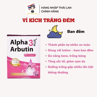 Viên Bột Kích Trắng Kyra Alpha Arbutin 3 Plus Đêm, Ngày UV Trắng Da Mịn Hàng Thái Lan Chính Hãng
