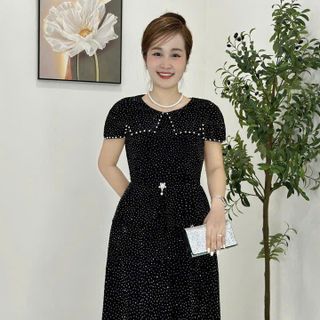 Đầm MAXI trung niên  dự tiệc - công sở, vải thun nhũ cao cấp đính đá, tặng mẹ co giãn tốt bigsize M687