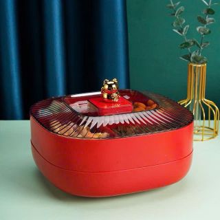 Khay mứt 2 tầng 4 ngăn hình mèo thần tài sang trọng