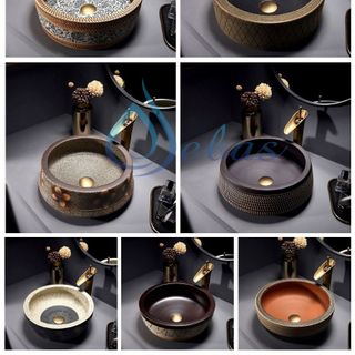 Chậu lavabo nghệ thuật bằng gốm họa tiết vẽ tay tự nhiên tạo ra nét riêng biệt cho mỗi sản phẩm mã SB111A