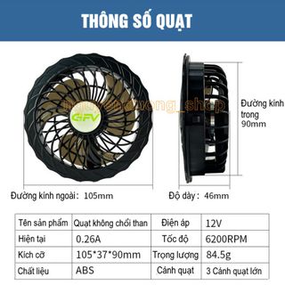 QUẠT ÁO ĐIỀU HÒA NHẬT BẢN, QUẠT 3 CÁNH KHÔNG CHỔI THAN SIÊU MẠNH, 12V - 6200 VÒNG / PHÚT
