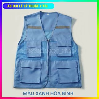 ÁO GHI LÊ 4 TÚI PHẢN QUANG BẢO HỘ LAO ĐỘNG , ÁO KỸ THUẬT , KỸ SƯ, CÔNG NHÂN, MÀU XANH HÒA BÌNH