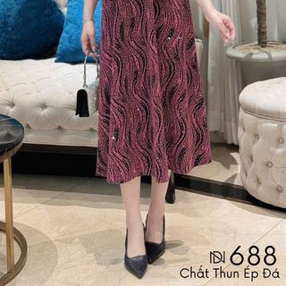 Đầm midi trung niên  dự tiệc - công sở, vải thun nhũ cao cấp đính đá, tặng mẹ co giãn tốt bigsize M688