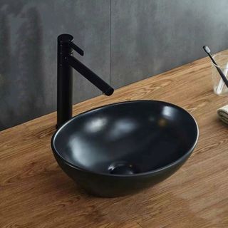 Chậu lavabo màu đen hình oval loại đặt bàn phong cách Bắc Âu SB29M