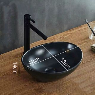 Chậu lavabo màu đen hình oval loại đặt bàn phong cách Bắc Âu SB29M
