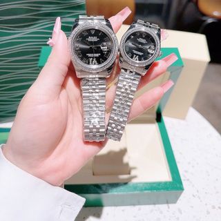 ĐỒNG HỒ NAM NỮ CAO CẤP MỚI NHẤT RÔ LE MÁY CƠ MẶT SAPHIRE VIỀN ĐÁ DÂY BẠC HỒNG
