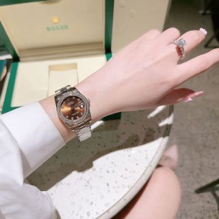 ĐỒNG HỒ NAM NỮ CAO CẤP MỚI NHẤT RÔ LE MÁY CƠ MẶT SAPHIRE VIỀN ĐÁ DÂY BẠC HỒNG