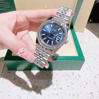 ĐỒNG HỒ NAM NỮ CAO CẤP MỚI NHẤT RÔ LE MÁY CƠ MẶT SAPHIRE VIỀN ĐÁ DÂY BẠC HỒNG