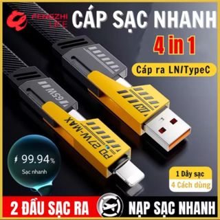 Cáp sạc 4 đầu đa năng 4 in 1 vừa xạc vừa truyền được dữ liệu