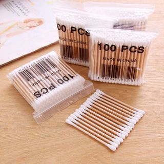 Gói 100 Tăm Bông Ngoáy Tai 2 Đầu Que Gỗ