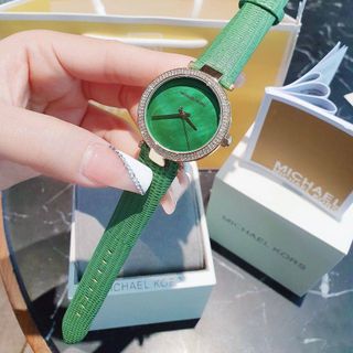 ĐỒNG HỒ NỮ CAO CẤP MỚI NHẤT M KORS 2592 DÂY DA XANH LÁ FULL BOX