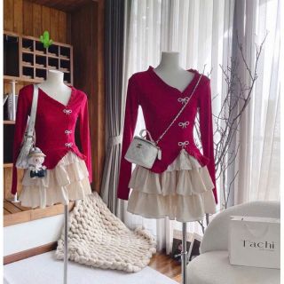 SET ÁO GÂN ĐÍNH NƠ KÈM CHÂN VÁY XẾP TẦNG - LÊ PHƯƠNG BOUTIQUE