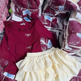 SET ÁO GÂN ĐÍNH NƠ KÈM CHÂN VÁY XẾP TẦNG - LÊ PHƯƠNG BOUTIQUE