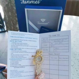 ĐỒNG HỒ NỮ CHÍNH HÃNG MỚI NHẤT FUNMEI MẶT NƠ ĐÍNH FULL PHA LÊ ĐI KÈM TEM KÍCH HOẠT ĐIỆN TỬ