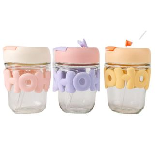 LY THỦY TINH 350ML BỌC CHỮ HOHO KÈM ỐNG HÚT