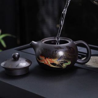 Ấm trà tử sa đổi màu, rồng phượng, đồ dùng pha trà đổi màu khi nóng