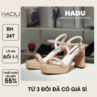 Giày Sandal Gót Trụ Bầu 10P Quai Ngang Da Vân HADU M1029