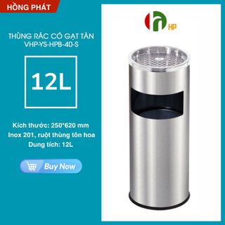 Thùng Rác inox Có Gạt Tàn - Nhập Khẩu Nguyên Chiếc - Dung Tích 12L thùng rác