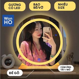 GƯƠNG TRÒN ĐỂ BÀN TRANG ĐIỂM 40CM 3 CHẾ ĐỘ ĐẾ GỖ