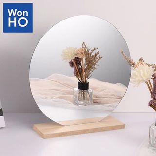 GƯƠNG TRÒN ĐỂ BÀN TRANG ĐIỂM 40CM 3 CHẾ ĐỘ ĐẾ GỖ