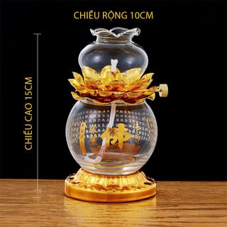 Đèn dầu Cát Tường bằng thủy tinh cao cấp in kinh Phật cỡ trung - cao 15 cm cháy 3 ngày- 🙏 An Nhiên St 🙏