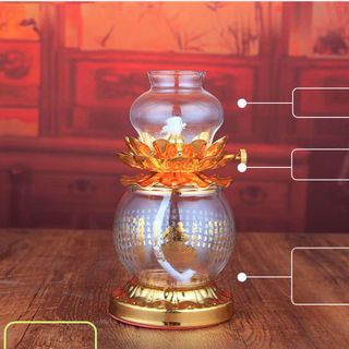 Đèn dầu Cát Tường bằng thủy tinh cao cấp in kinh Phật cỡ trung - cao 15 cm cháy 3 ngày- 🙏 An Nhiên St 🙏