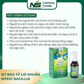 Xịt bào tử lợi khuẩn Intest Bacillus NSG hỗ trợ các vấn đề hô hấp - Hộp 1 chai x 30ml