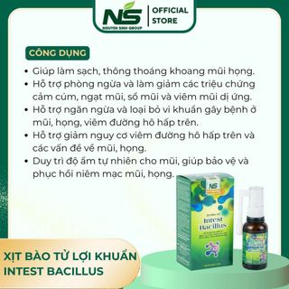 Xịt bào tử lợi khuẩn Intest Bacillus NSG hỗ trợ các vấn đề hô hấp - Hộp 1 chai x 30ml (quà tặng)