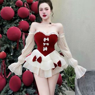 Đầm Nhung Nơ To Bồng Bềnh Hot Xỉu Nay Em Về Trả Khách
