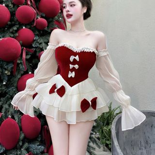Đầm Nhung Nơ To Bồng Bềnh Hot Xỉu Nay Em Về Trả Khách