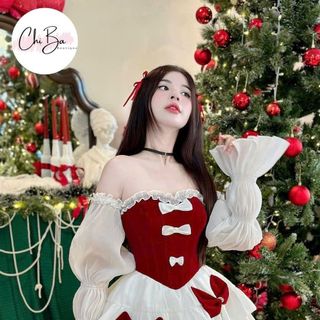 Đầm Nhung Nơ To Bồng Bềnh Hot Xỉu Nay Em Về Trả Khách