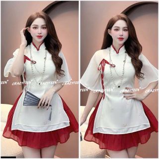 Áo dài cổ tàu chân váy voan xịn