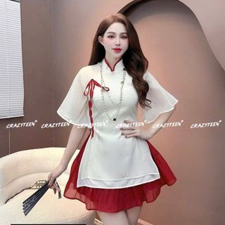 Áo dài cổ tàu chân váy voan xịn