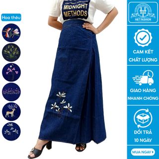 Váy Chống Nắng 1 Tà ( Váy choàng) Vải Jean Dày Dặn Có Thêu Họa Tiết Và Cố Định Bằng Nút Bấm Lưng