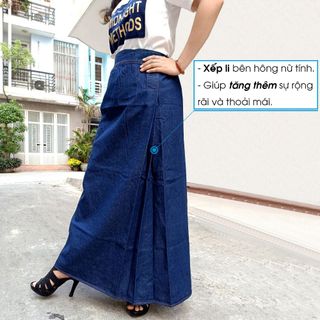 Váy Chống Nắng 1 Tà ( Váy choàng) Vải Jean Dày Dặn Có Thêu Họa Tiết Và Cố Định Bằng Nút Bấm Lưng