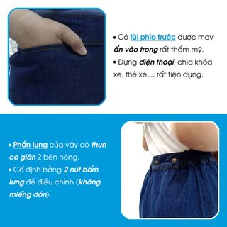 Váy Chống Nắng 1 Tà ( Váy choàng) Vải Jean Dày Dặn Có Thêu Họa Tiết Và Cố Định Bằng Nút Bấm Lưng