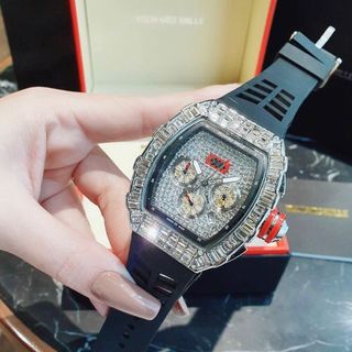 ĐỒNG HỒ NAM TRUNG CẤP HOT TREND RI.CHA MI.LLE MẶT CHỮ NHẬT ĐÍNH ĐÁ