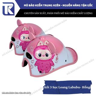 Nón bảo hiểm lưỡi trai 3 Sọc tem Labubu có khoét lỗ sau cột tóc cao cấp , mũ bảo hiểm Labubu form lưỡi trai ôm đầu cho nữ