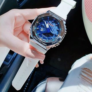 ĐỒNG HỒ NAM NỮ CAO CẤP MỚI NHẤT CASYO GSKOCK MẶT BÁT GIÁC TRẮNG NIỀNG THÉP FULLBOX