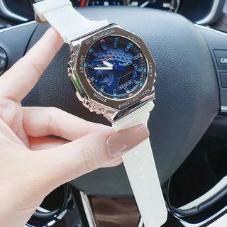 ĐỒNG HỒ NAM NỮ CAO CẤP MỚI NHẤT CASYO GSKOCK MẶT BÁT GIÁC TRẮNG NIỀNG THÉP FULLBOX