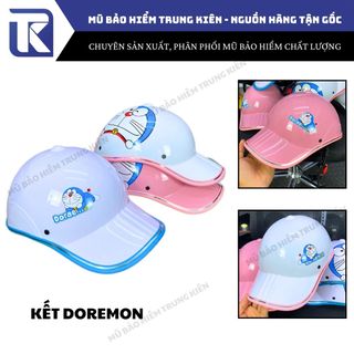 Nón bảo hiểm lưỡi trai 3 Sọc Gấu Dâu - Gấu Nâu - Doremon đáng yêu có khoét lỗ cột tóc dành cho nữ , Mũ bảo hiểm kết thời trang cá tính