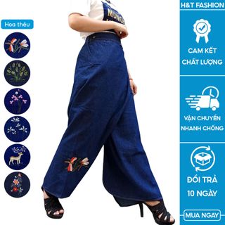 Váy Chống Nắng Dạng Quần Vải Jean Dày Dặn Có Thêu Họa Tiết Và Túi Phía Trước