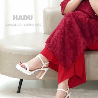 Giày Sandal Gót Trụ Bầu 10P Quai Ngang Da Vân HADU M1029