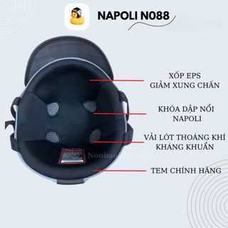 Mũ Bảo Hiểm 1/2 Đầu Napoli N088 New lớp đệm lót và lỗ thông gió (FreeSize 52-58cm)