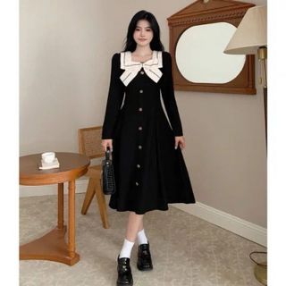 Đầm phối nơ cổ thời trang bigsize