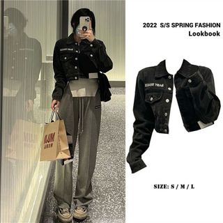 Áo khoác ngoài dáng croptop vải jean