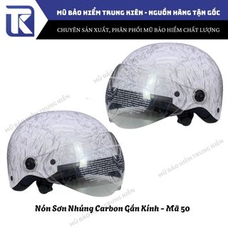 Nón bảo hiểm nón sơn nửa đầu gắn kính nhúng carbon cao cấp, mũ bảo hiểm họa tiết gắn kính lửng chống chói
