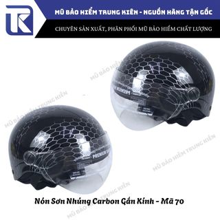 Nón bảo hiểm nón sơn nửa đầu gắn kính nhúng carbon cao cấp, mũ bảo hiểm họa tiết gắn kính lửng chống chói