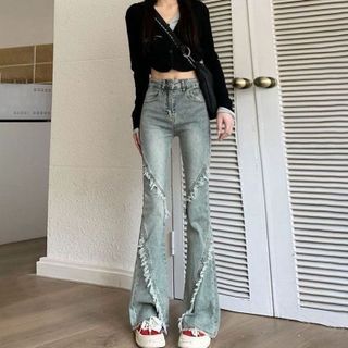Quần jiean riềm ống loe cá tính